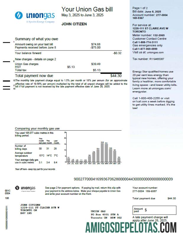 realista Modelo de conta de serviços públicos de gás da União do Canadá em formatos Word e PDF